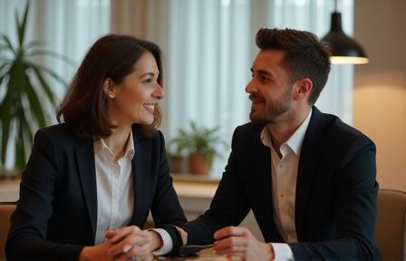 Two people having a clear and positive conversation, illustrating effective communication.